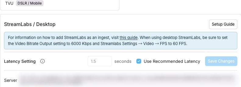 إعدادات اتصال StreamLabs / Desktop في Streamable.