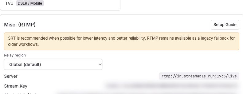 إعدادات Misc. RTMP مع اختيار مرحل Global.