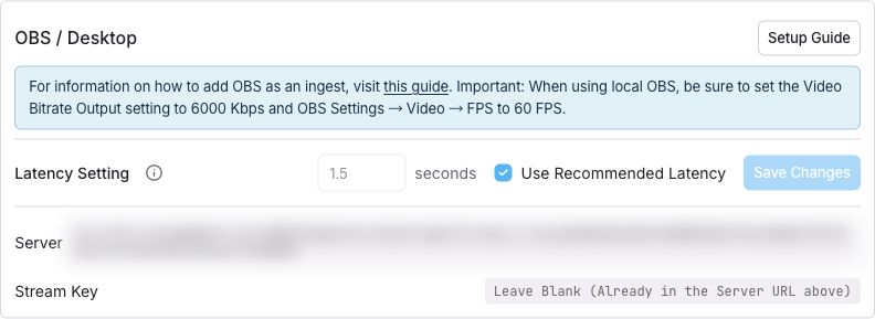 إعدادات اتصال OBS / Desktop في Streamable.