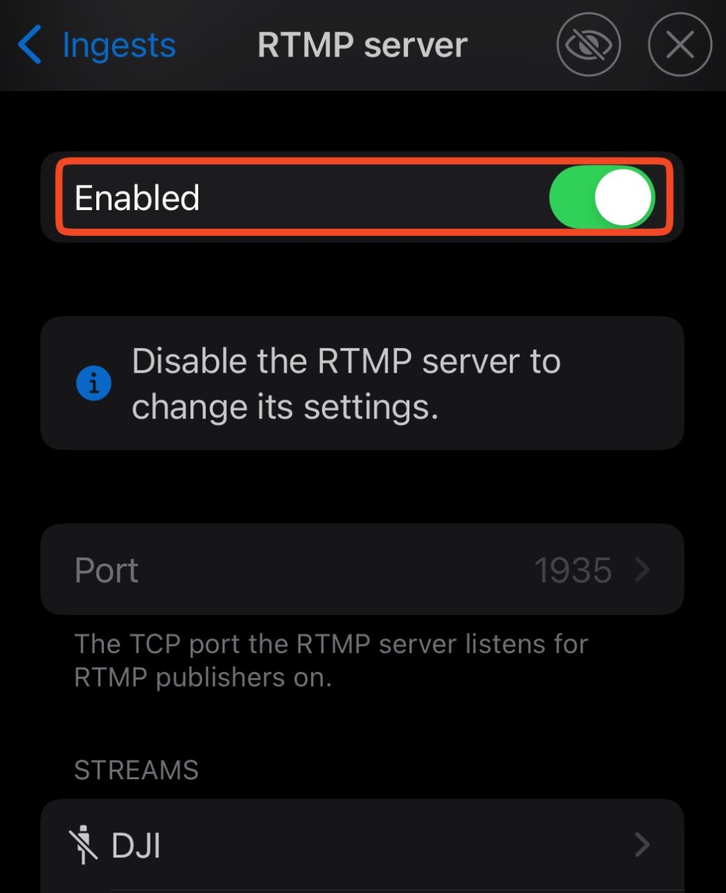 Aktiver RTMP-serveren