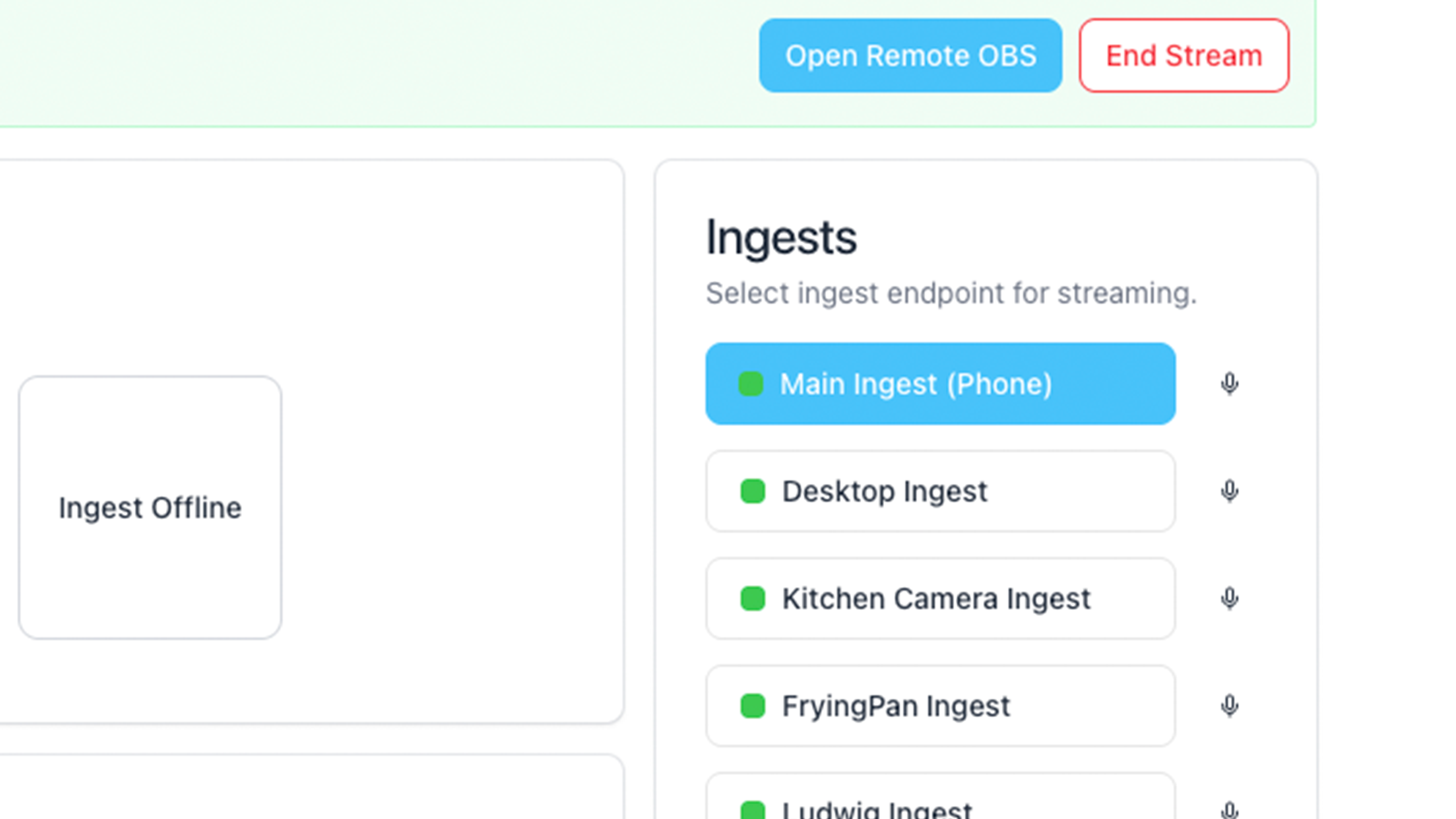 Streamable ingests page showing mobile contribution sources.