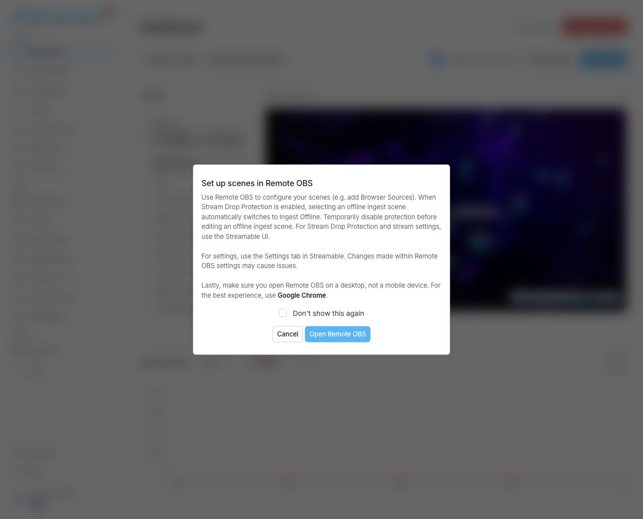 التأكيد قبل فتح Remote OBS.