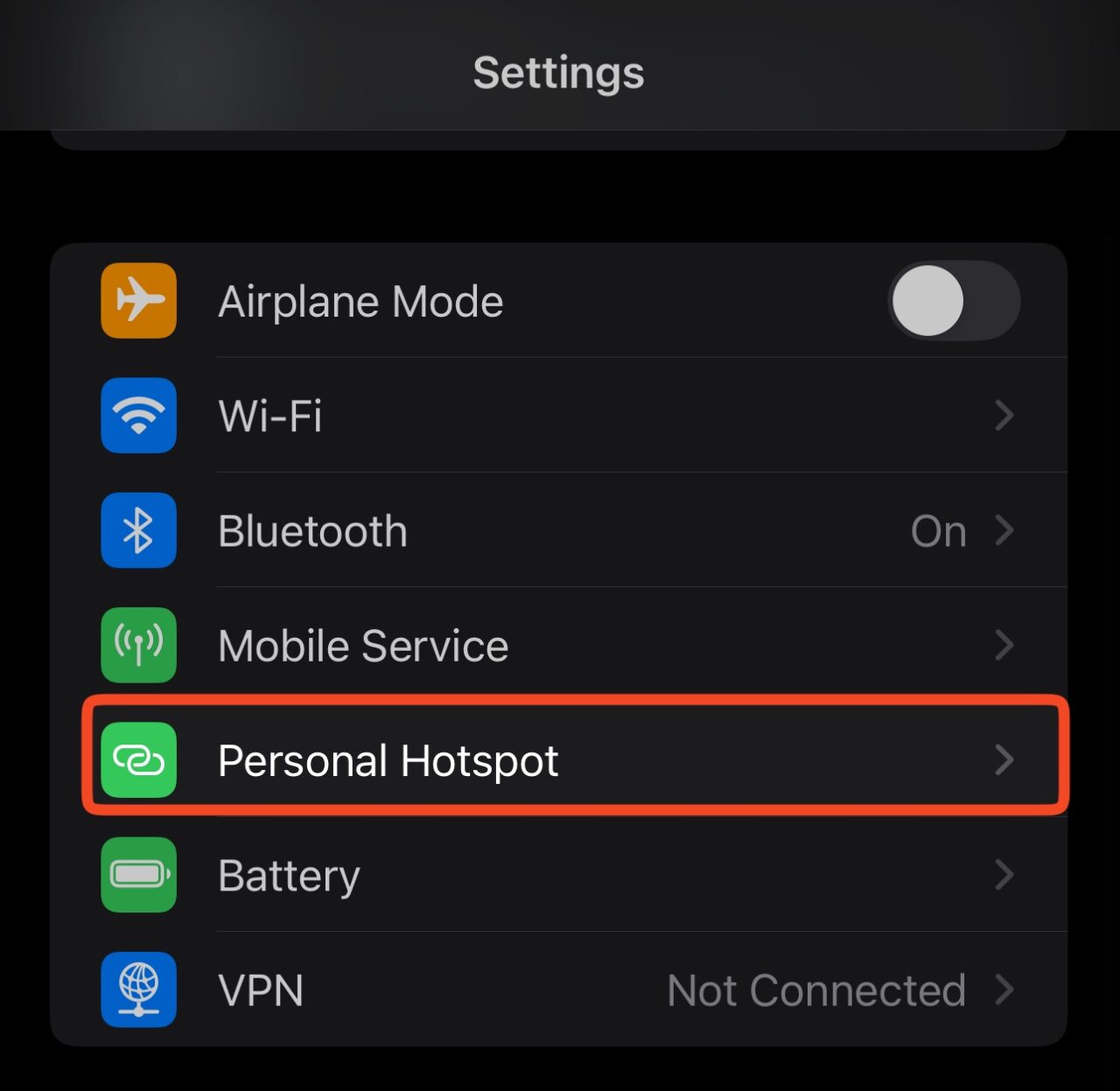 Delt internett i iPhone-innstillingene