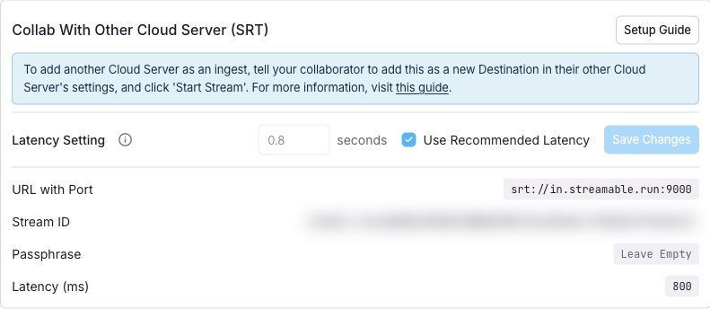 إعدادات اتصال Other Cloud Servers في Streamable.