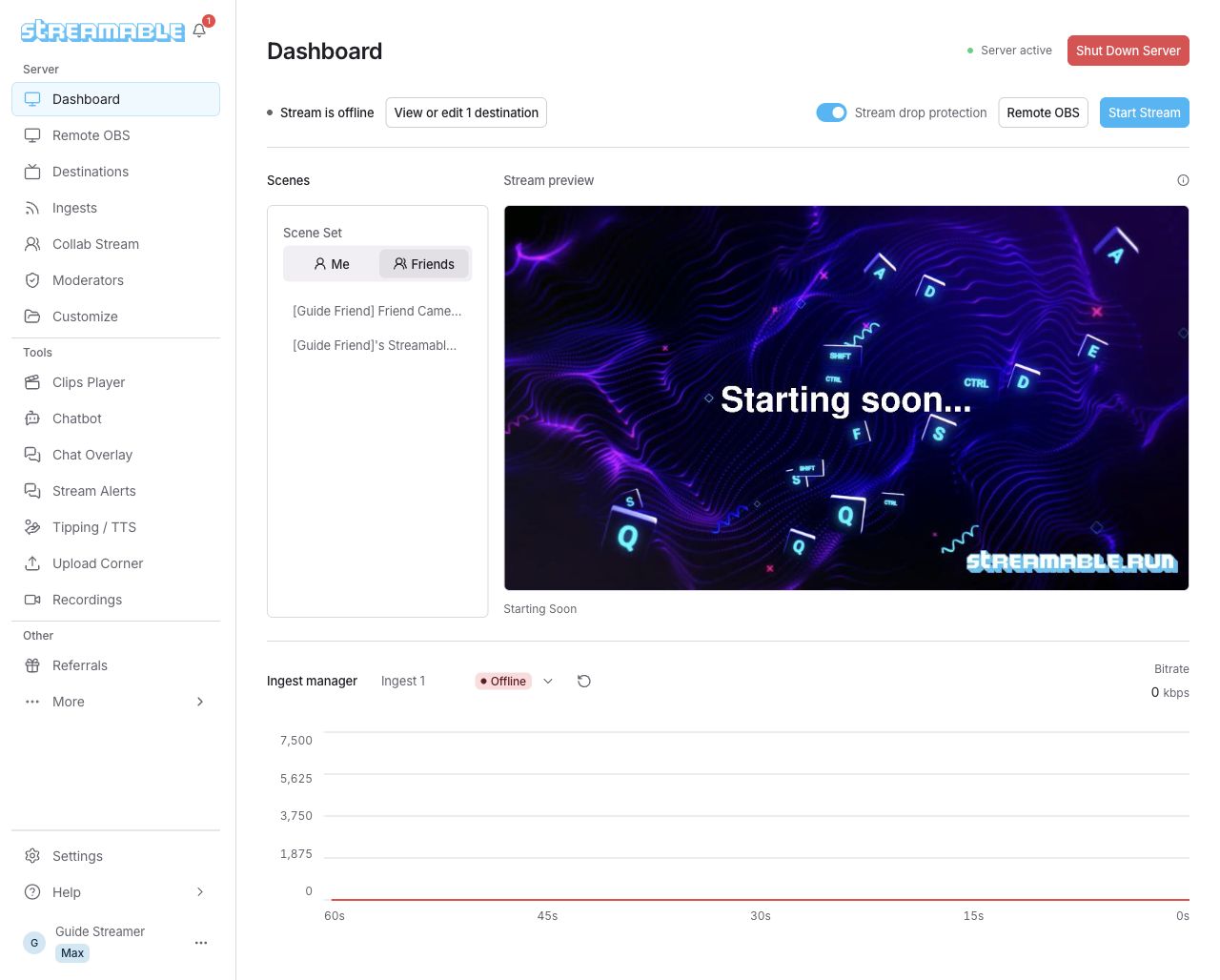 مجموعة المشاهد Friends في Dashboard.